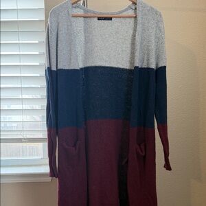 SHEIN Colorblock Cardigan in Gray, Navy, and Burgundy